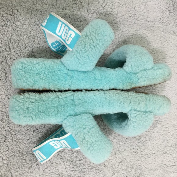 UGG Fluff Yeah Slide Slipper Elastic Sling Back Green/Mint Womens 7.5 Sheepskin - Picture 9 of 12